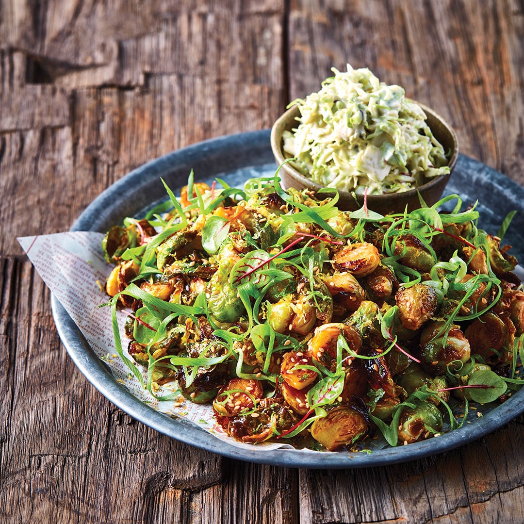 Couve de Bruxelas assadas com glaceado de Gochujang Fumado